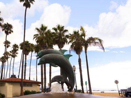 Dolphin Statue near Pier at Santa Barbara California USAのeditorial素材