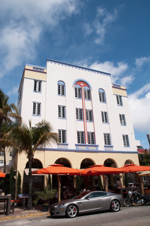 Art Deco Hotel on Ocean Drive in South Beach, Miami, Florida USAのeditorial素材