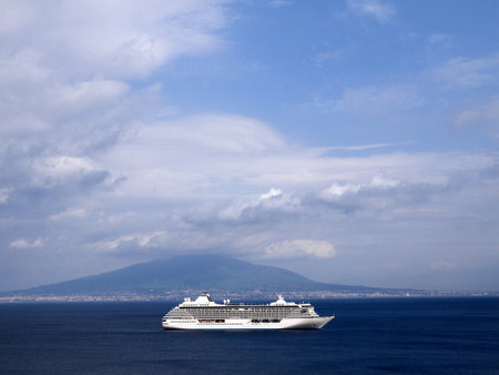 Cruise Ship in Bay of Naples  near Sorrento Italyのeditorial素材