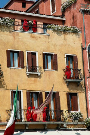 Building with red Penguins in Venice Italyのeditorial素材
