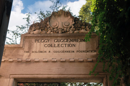 The entrance to the Peggy Guggenheim Collection in Venice Italyのeditorial素材