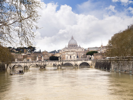 Unusually high River Tiber in Rome Italyのeditorial素材