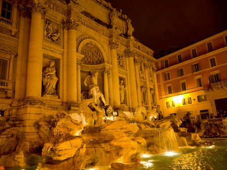 The Trevi Fountain at night in Rome Italyのeditorial素材