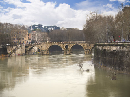 Unusually high River Tiber in Rome Italyのeditorial素材