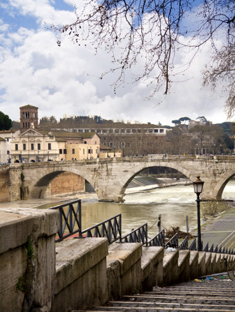Embankment of the River Tiber at Trastevere Rome Italyのeditorial素材