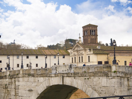 Bridge over the River Tiber in Rome Italyのeditorial素材