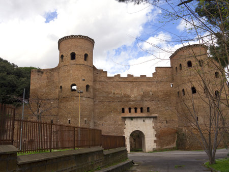 Romes city walls near the Basilica of St John in Lateran Rome Italyのeditorial素材