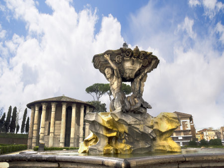 Bernini Fountain and the Temple of Hercules in Rome Italyのeditorial素材