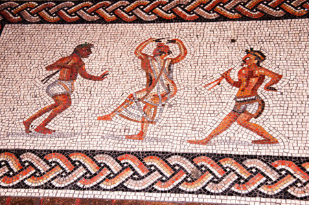 Mosaic of Dancer and Musicans in doorway of Tobacconist in Rome Italyのeditorial素材