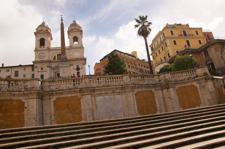 The Trinita dei Monte Church at the top of the Spanish Steps Rome Italyのeditorial素材