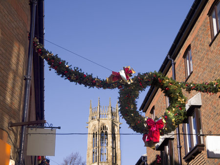 Christmas Decorations in Shopping Area of York Englandのeditorial素材