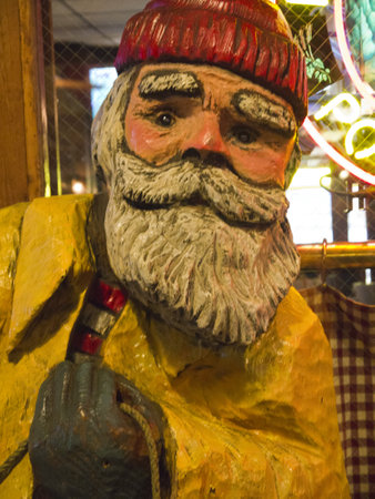 Painted Wooden Statue of Fisherman in Seattle Washington USAのeditorial素材