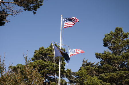Flags at Lighthouse at Bandon in Oregon USA