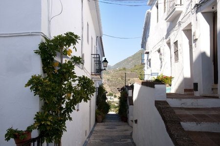 The narrow streets of Frigiliana one of the White Villages in Andalucia Spainのeditorial素材