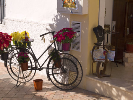 bicycle display in Flower Shop in Nerja  Andalucia Spainのeditorial素材