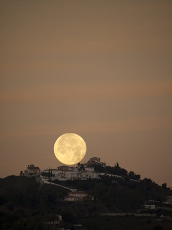 The Setting Moon in Nerja Andalucia Spainのeditorial素材