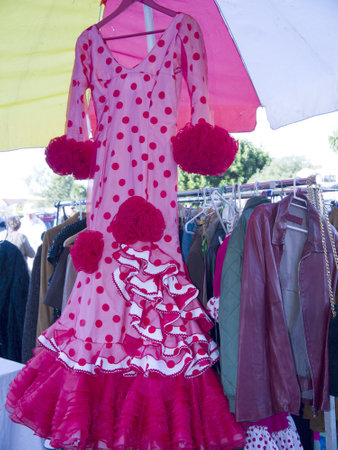 Flamenco dresses for sale on Nerja Market on the Costa Del Sol in Spainのeditorial素材