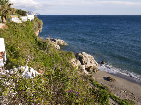 View over the Burriana Beach in Nerja Spainのeditorial素材