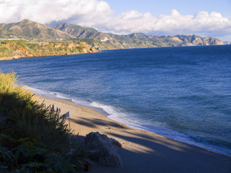 View over the Burriana Beach in Nerja Spainのeditorial素材