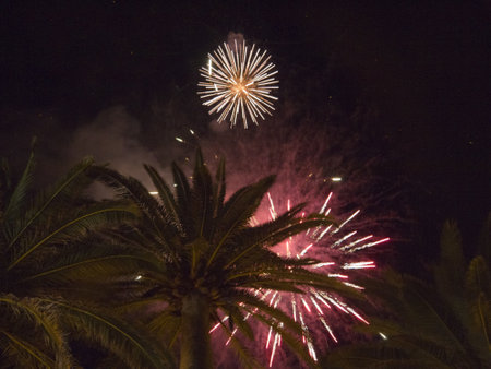 New Year fireworks on the Balcon de Europa in Nerja Spainのeditorial素材