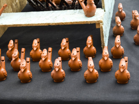 pottery whistles for sale at festival in the Castle in Budapest Hungaryのeditorial素材