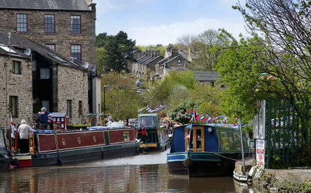Leeds Liverpool Canal Canal Boat Festival in Skipton North Yorkshireのeditorial素材