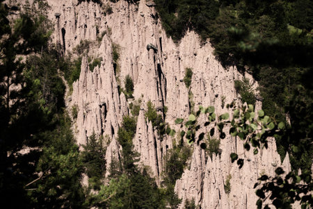 The Renon Plateau is a rich green plateau featuring earth pyramids and a unique "Train of Renon" a narrow-gauged train built in 1906のeditorial素材
