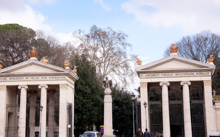 Entrance to the Borghese Gardens in Rome Italyのeditorial素材