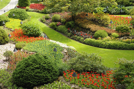 Floral display in Butchart Gardens near Victoria on Vancouver Island in British Columbia in Canadaのeditorial素材