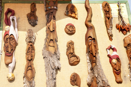 wood carvings on market in Prague in the Czech Republicのeditorial素材