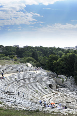 Amphitheatre in Siracusa Sicily.The Greek Theatre in the Neopolis Archaeologicral Zone of Syracuse(Siracusa) Sicily Italyのeditorial素材