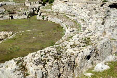 Roman Amphitheatre in Siracusa Sicily in the Neopolis Archaeologicral Zone of Syracuse(Siracusa) Sicily Italyのeditorial素材