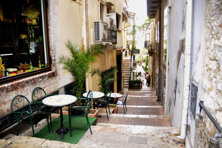 Narrow streets of Taormina Sicilyのeditorial素材