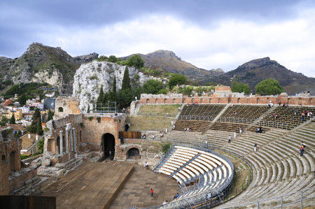 The Greek Theatre in Taormina Sicily Italyのeditorial素材