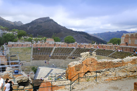 The Greek Theatre in Taormina Sicily Italyのeditorial素材