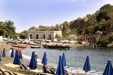 Taormina Mare beach in Sicily Italyのeditorial素材