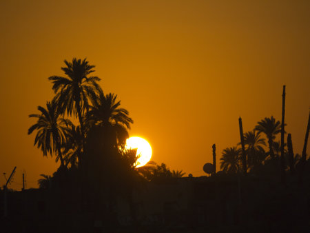 Sunset over the River Nile in Eygptのeditorial素材