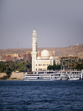 Mosque on Banks of the River Nile in Egyptのeditorial素材