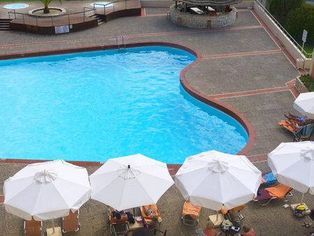 Swimming pool at Dassia on the Island of Corfu Greeceのeditorial素材