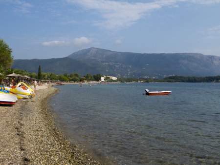 Beach at Dassia on the Island of Corfu Greeceのeditorial素材