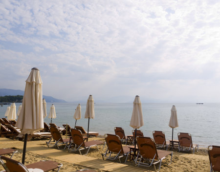 Beach at Dassia on the Island of Corfu Greeceのeditorial素材