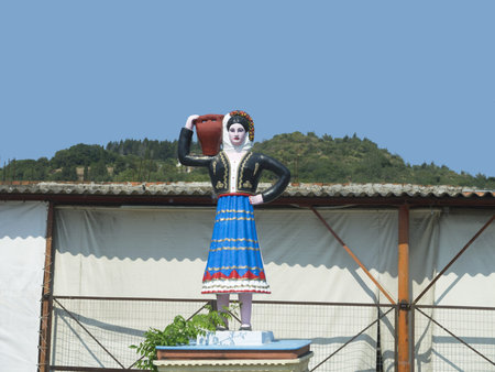 Statue in Palaiokastritsa a former municipality on the island of Corfu, Ionian Islands, Greeceのeditorial素材