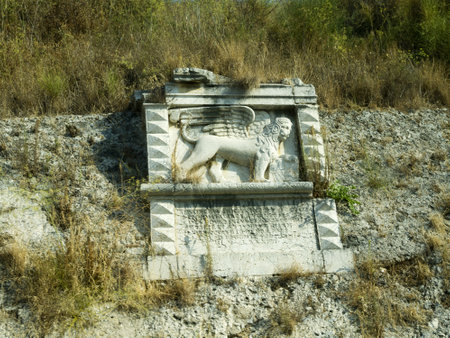 Venetian lion on the Castle Wall in Corfu Greeceのeditorial素材