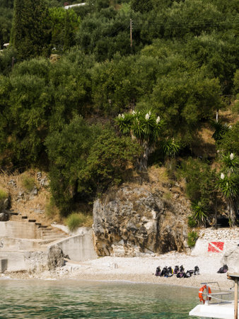 Boat trip to lovely beach on the island of Corfu Greeceのeditorial素材