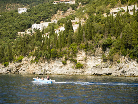 Boat trip to lovely beach on the island of Corfu Greeceのeditorial素材