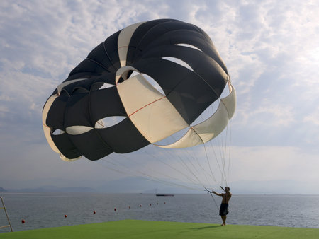 Getting a Parachute ready for work at Dassia Corfu Greeceのeditorial素材
