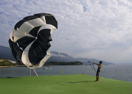 Getting a Parachute ready for work at Dassia Corfu Greeceのeditorial素材