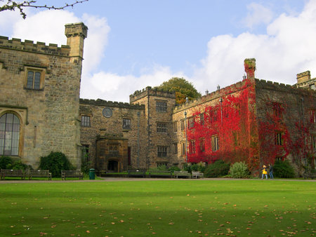 Autumn comes to 14th century Towneley Hall in Burnley Lancashireのeditorial素材