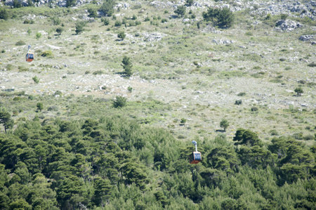 Cable car from Dubrovnic Town the heights above in Croatia Europeのeditorial素材