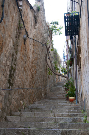 The Narrow Street in the Walled City of Dubrovnic in Croatia Europe It is one of the most delightful tourist resorts of the Mediterranean. Dubrovnik is nicknamed "Pearl of the Adriaticのeditorial素材